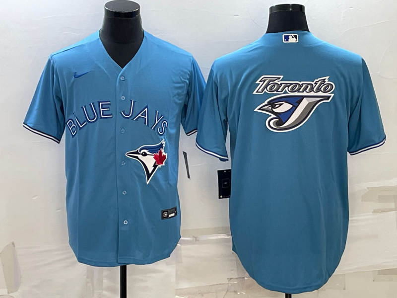 Men's Light Blue Toronto Blue Jays Team Big Logo Cool Base Stitched Baseball Jersey